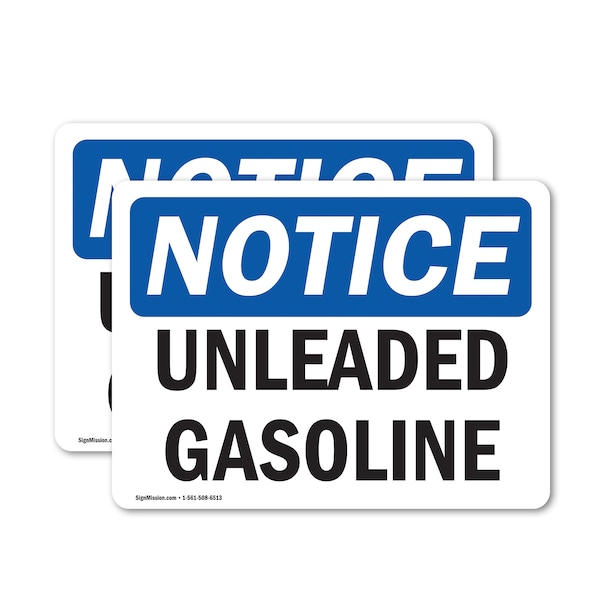 Signmission Unleaded Gasoline OSHA Notice Sign, Vinyl Decal, 14in W x 10in L, 2PK OS-2PACK-NS-D-1014-L-18775 - main